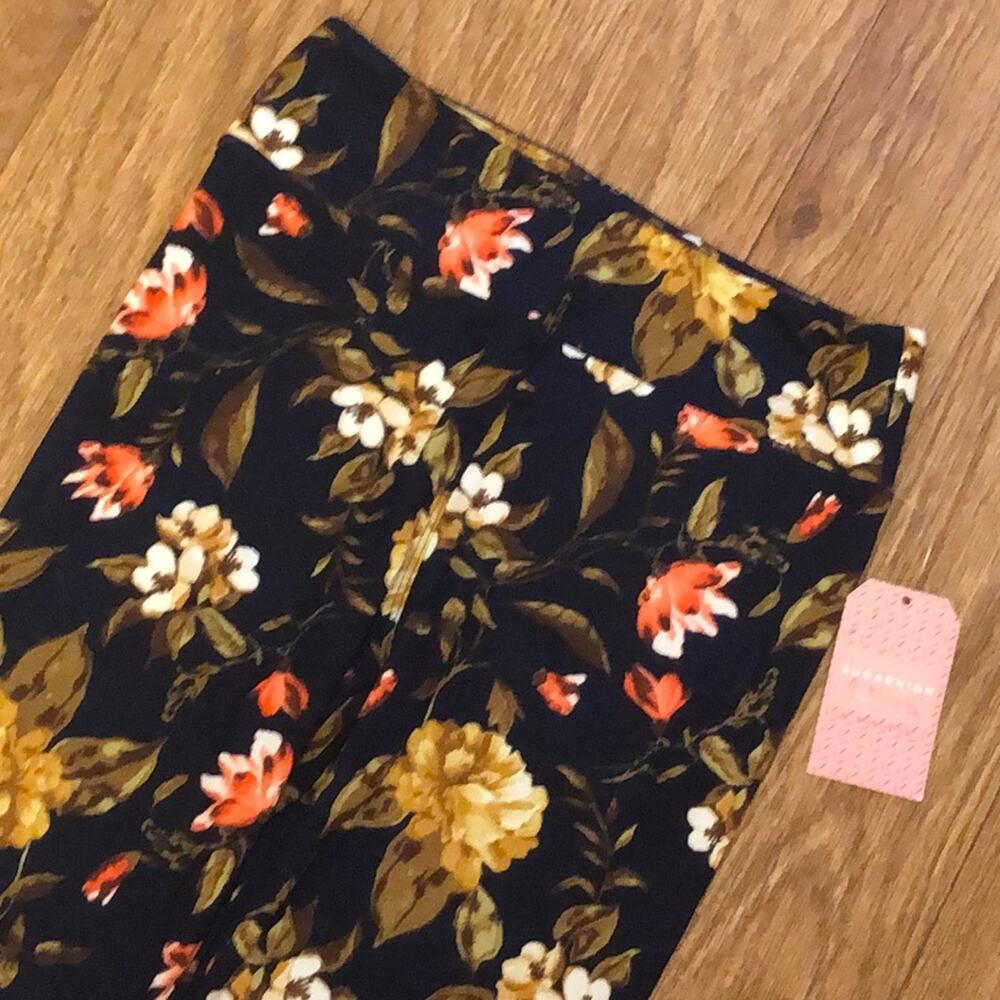 Sugar High Black Floral Leggings One Size Juniors 0-12